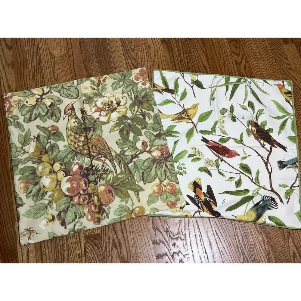 Pottery Barn Set of 2 Pheasant Bird Muted Linen Blend Pillow Covers 24